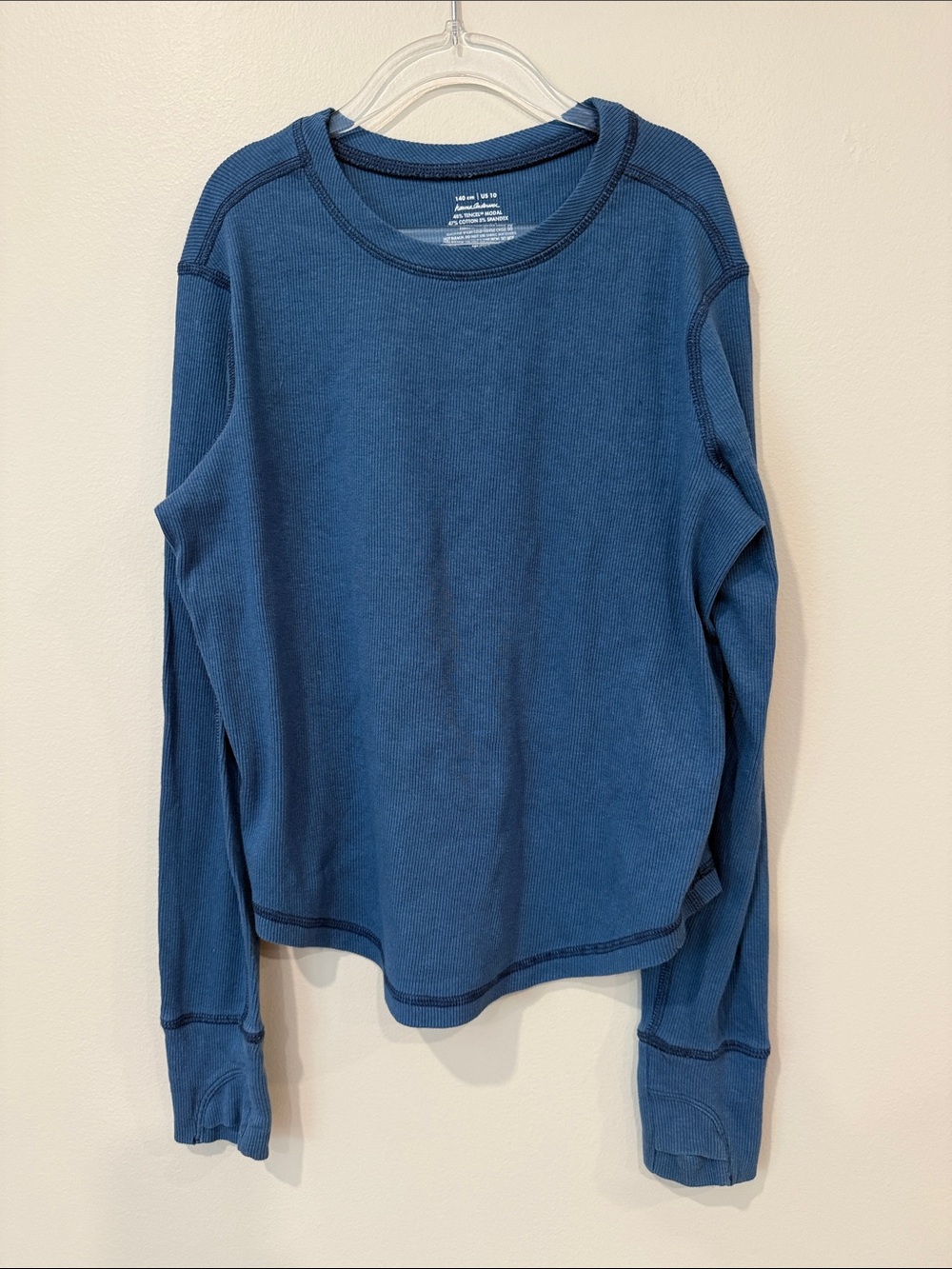 Hanna Andersson Dusty Blue Ribbed Crewneck Shirt Tencel Cotton Soft